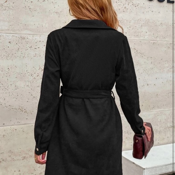 Corduroy Solid Belted Shirt Dress - Picture 5 of 5